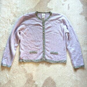 Laura Ashley Lilac Lavender Knit Sweater Cardigan EUC XL